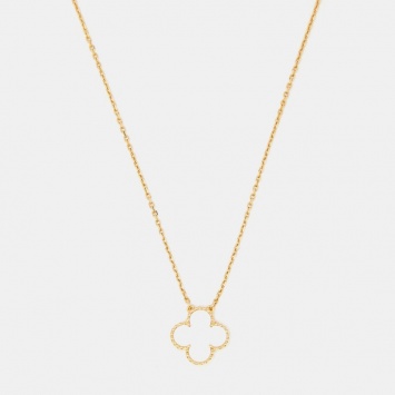 Pre Owned Van Cleef & Arpels Vintage Alhambra Mother of Pearl 18k Yellow Gold Necklace