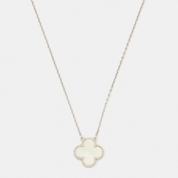 Pre Owned Van Cleef & Arpels Vintage Alhambra Mother of Pearl 18k White Gold Necklace