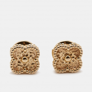 Pre Owned Van Cleef & Arpels Sweet Alhambra Textured 18K Rose Gold Stud Earrings