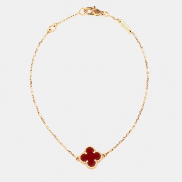 Pre Owned Van Cleef & Arpels Sweet Alhambra Carnelian 18k Rose Gold Bracelet