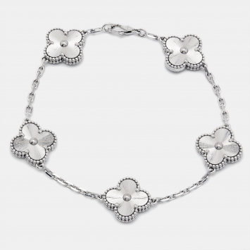 Pre Owned Van Cleef & Arpels Vintage Alhambra Guilloché 18k White Gold Bracelet