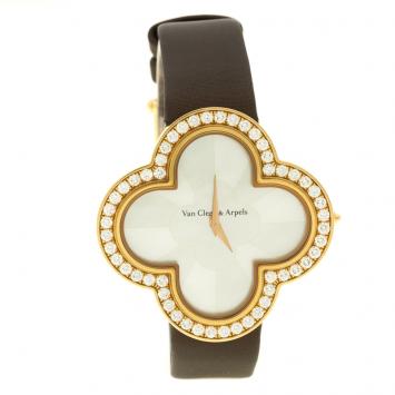 Pre Owned Van Cleef and Arpels Mother of Pearl Rose Gold Alhambra Talisman Women's Wristwatch 40 mm