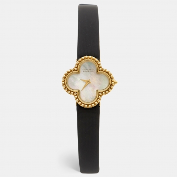 Pre Owned Van Cleef & Arpels Mother Of Pearl 18K Yellow Gold Satin Alhambra VCARD22000 Women's Wristwatch 26 mm