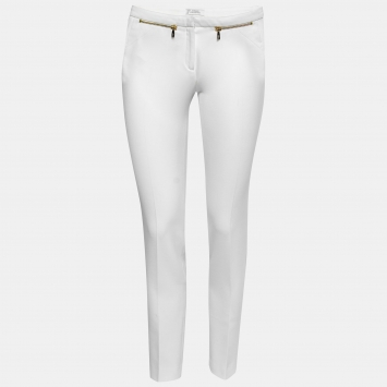 Pre Owned Versace Collection White Stretch Crepe Slim Leg Trousers S