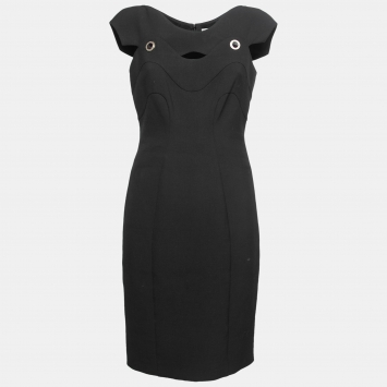 Pre Owned Versace Collection Black Gabardine Cut-Out Detail Midi Dress M