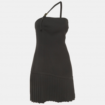 Pre Owned Versace Jeans Couture  Black Crepe One Shoulder Mini Dress M