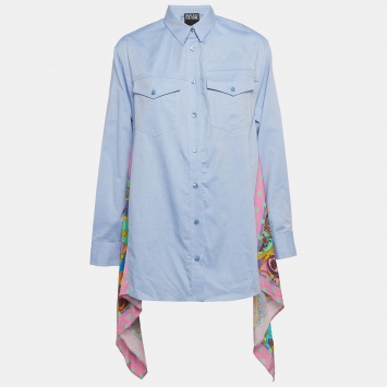 Pre Owned Versace Jeans Couture Blue Printed Cotton and Crepe Paisley Fantasy Shirt M