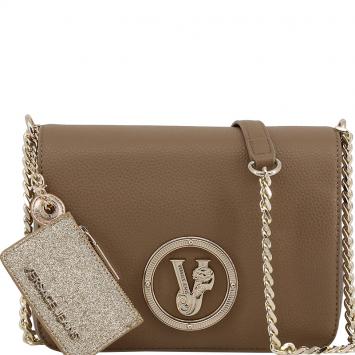 Pre Owned Versace Jeans Brown Pebbled Leather Chain Flap Bag
