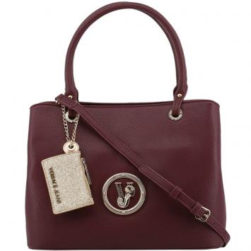 Pre Owned Versace Jeans Maroon Faux Pebbled Leather Tote