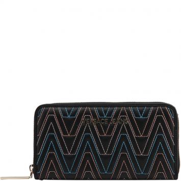 Pre Owned Versace Jeans Black Faux Leather Zip Around Wallet