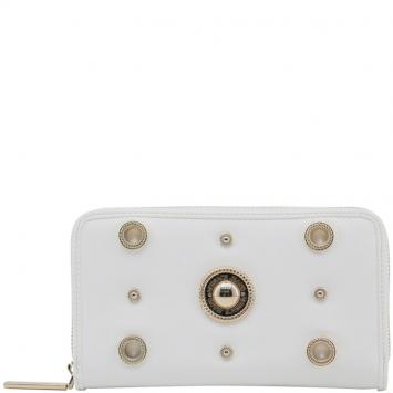 Pre Owned Versace Jeans White Faux Leather Zip Around Wallet