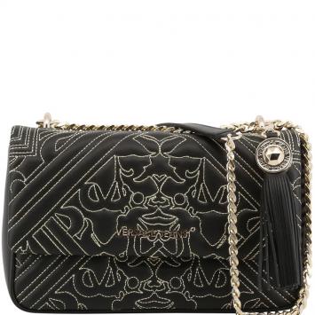 Pre Owned Versace Jeans Black Faux Embossed Leather Chain Shoulder Bag