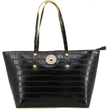 Pre Owned Versace Jeans Black Croc Embosed Faux Leather Shopping Tote