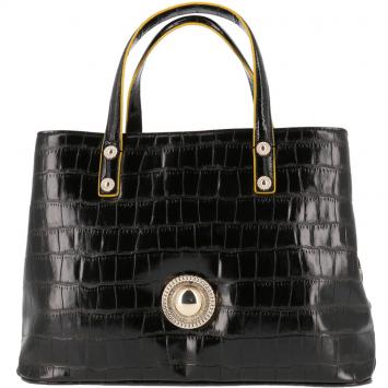 مملوكة مسبقًا Versace Jeans Black Croc Embosed Faux Leather Tote