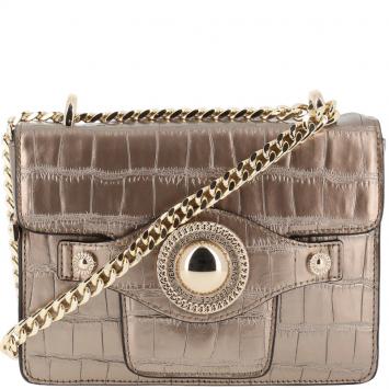 مملوكة مسبقًا Versace Jeans Metallic Brown Croc Embossed Faux Leather Chain Crossbody Bag