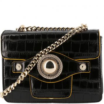 مملوكة مسبقًا Versace Jeans Black Croc Embosed Leather Chain Crossbody Bag