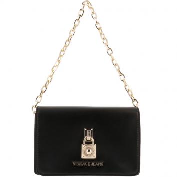 Pre Owned Versace Jeans Black Faux Leather Chain Flap Bag