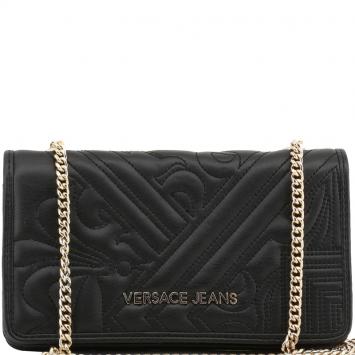 Pre Owned Versace Jeans Black Embossed Leather Chain Clutch Bag