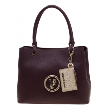 Pre Owned Versace Jeans Burgundy Faux Pebbled Leather Top Handle Bag