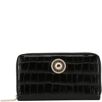 مملوكة مسبقًا Versace Jeans Black Faux Embossed Leather Zip Around Wallet