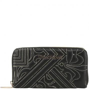 Pre Owned Versace Jeans Black Faux Quilted Leather Zip Around Wallet