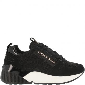 Pre Owned Versace Jeans Black Fabric and Suede Lace Up Sneakers Size 39