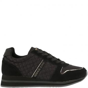 Pre Owned Versace Jeans Black Quilted Fabric and Suede Lace Up Sneakers Size 38