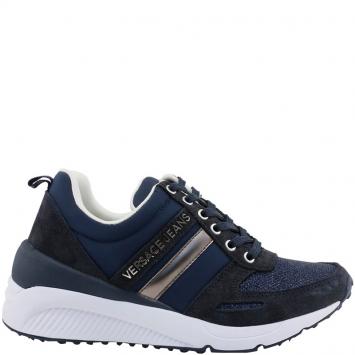Pre Owned Versace Jeans Blue Fabric and Suede Platform Sneakers Size 40