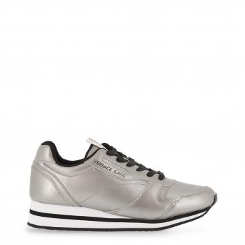 Pre Owned Versace Jeans Silver Faux Leather Lace Up Sneakers Size 39