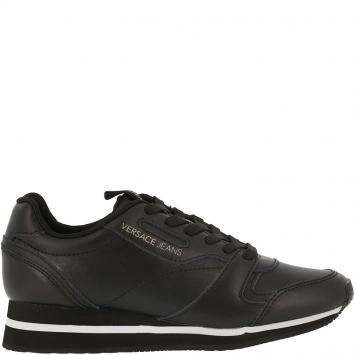 Pre Owned Versace Jeans Black Faux Leather Lace Up Sneakers Size 41
