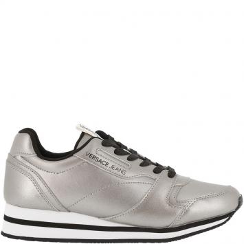 Pre Owned Versace Jeans Silver Faux Leather Lace Up Sneakers Size 39