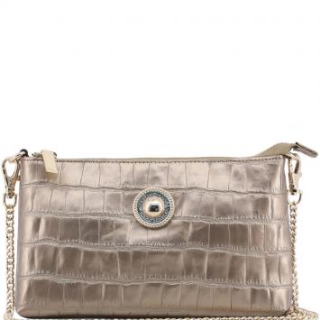 Pre Owned Versace Jeans Metallic Brown Faux Croc Embossed Leather Chain Pochette Accessories