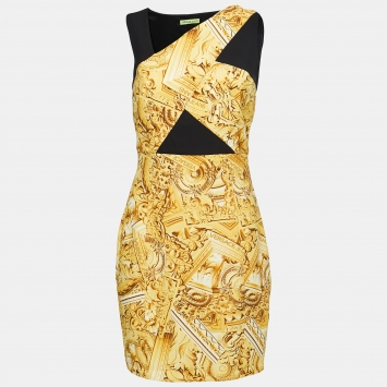 مملوكة مسبقًا Versace Jeans Black/Yellow Baroque Printed Sheath Dress M