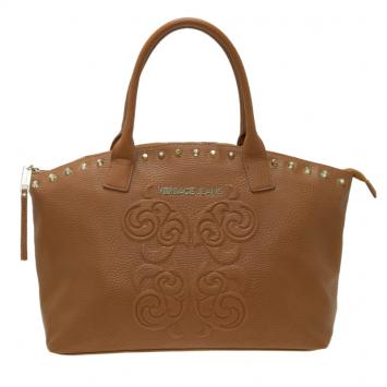 مملوكة مسبقًا Versace Jeans Brown Pebbled Leather Crystal Studs Shopping Tote