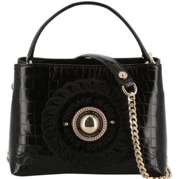 مملوكة مسبقًا Versace Jeans Black Embossed Synthetic Leather Top Handle Bag