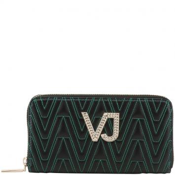 Pre Owned Versace Jeans Black Faux Signature Faux Leather Zip Around Wallet