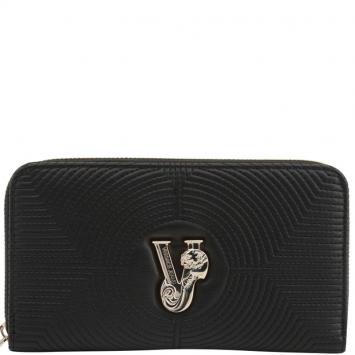مملوكة مسبقًا Versace Jeans Black Quilted Faux Leather Zip Around Wallet