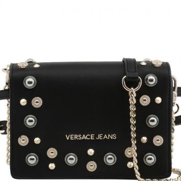 Pre Owned Versace Jeans Black Faux Leather Embellished Crossbody Bag