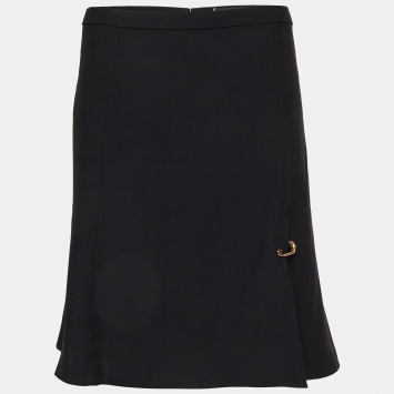 Pre Owned Versace Black Stretch Crepe Safety Pin Detail A-Line Mini Skirt L