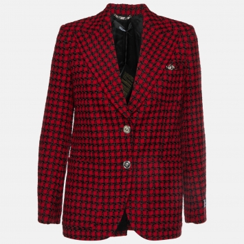 مملوكة مسبقًا Versace Bicolor Windowpane Wool Blend Single Breasted Blazer S