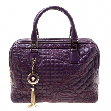 Pre Owned Versace Purple Leather Demetra Vanitas Top Handle Bag