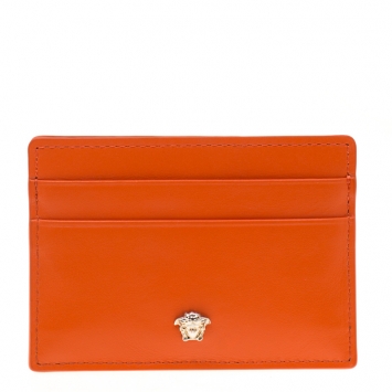 Pre Owned Versace Orange Leather Card Case