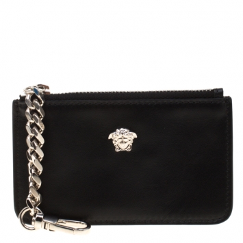 Pre Owned Versace Black Leather Coin Purse