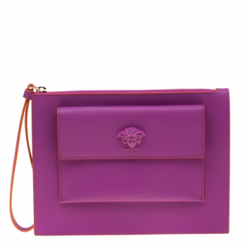 Pre Owned Versace Purple Leather Wristlet Clutch
