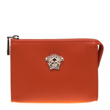 Pre Owned Versace Orange Leather Medusa Pochette