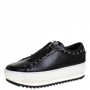 Pre Owned Versace Black Studded Leather Medusa City Platform Sneakers Size 39
