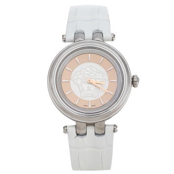 Pre Owned Versace Salmon Stainless Steel Leather Khai VQE010015 Women's Wristwatch 36 mm