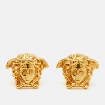 Pre Owned Versace Medusa Gold Tone Stud Earrings