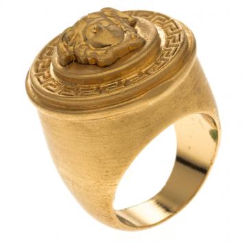 Pre Owned Versace Icon Medusa Gold Tone Ring Size 52