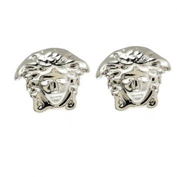 Pre Owned Versace Medusa Head Silver Tone Stud Earrings